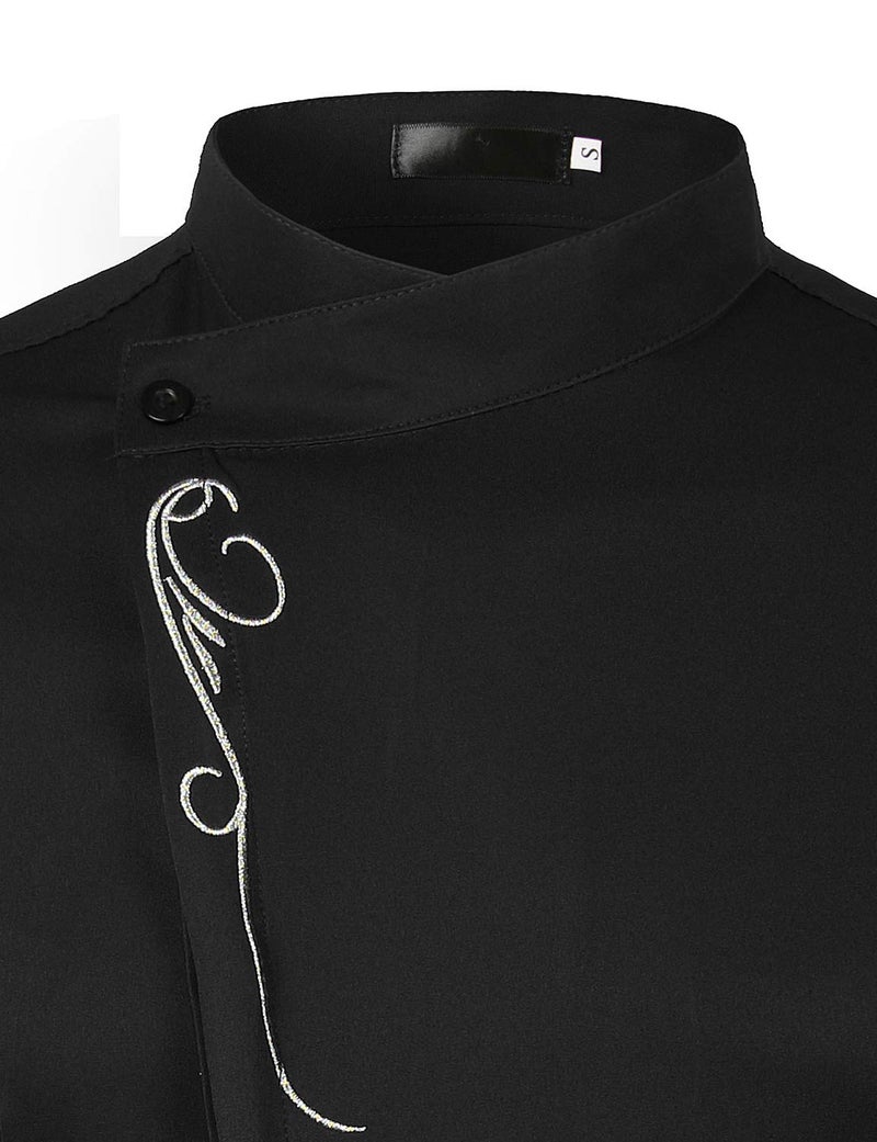 ZEROYAA Mens Hipster Embroidery Slim Fit Long Sleeve Casual Mandarin Collar Dress Shirts Z53 Black X Large - Image 3